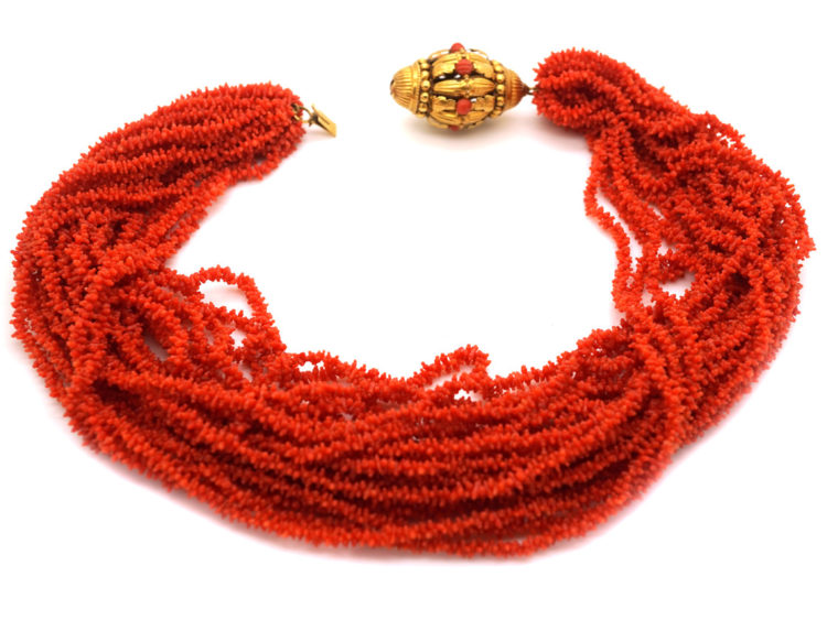 Georgian 23 Strand Coral Necklace with 18ct Gold Clasp
