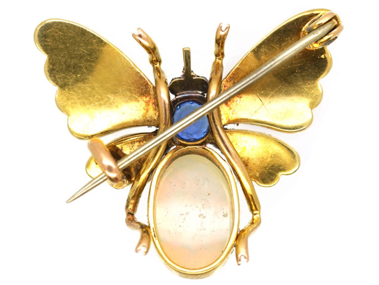 Edwardian 15ct Gold Bee Brooch Set With a Sapphire,Opal & Natural Split Pearls