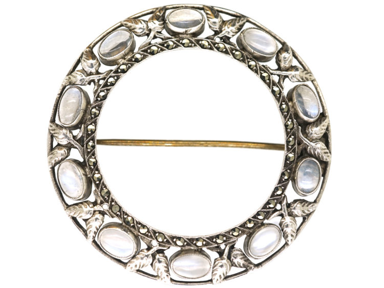 Moonstone & Marcasite Round Brooch