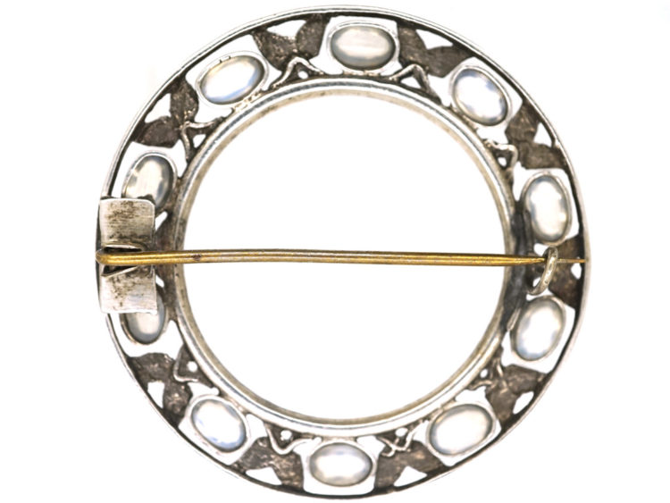 Moonstone & Marcasite Round Brooch
