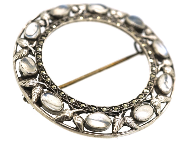 Moonstone & Marcasite Round Brooch