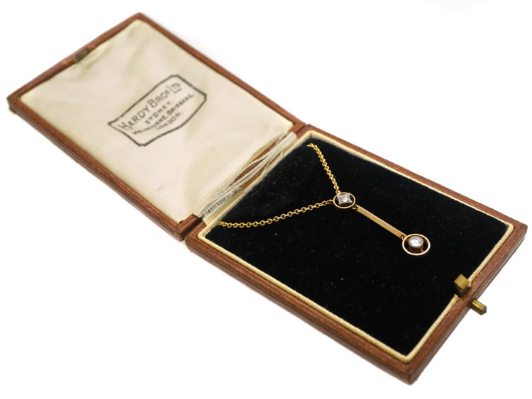 Art Deco Two Diamond Drop Pendant in Original Case