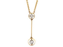 Art Deco Two Diamond Drop Pendant in Original Case