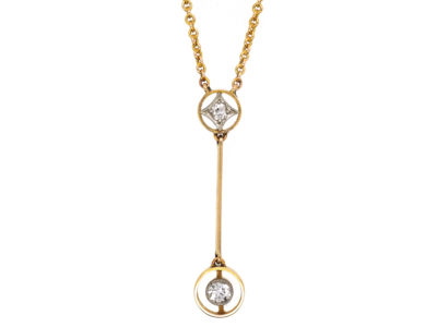 Art Deco Two Diamond Drop Pendant in Original Case