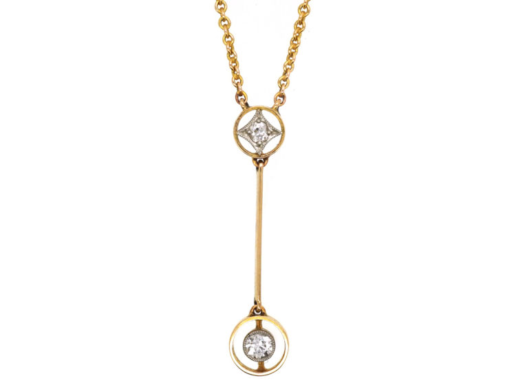 Art Deco Two Diamond Drop Pendant in Original Case