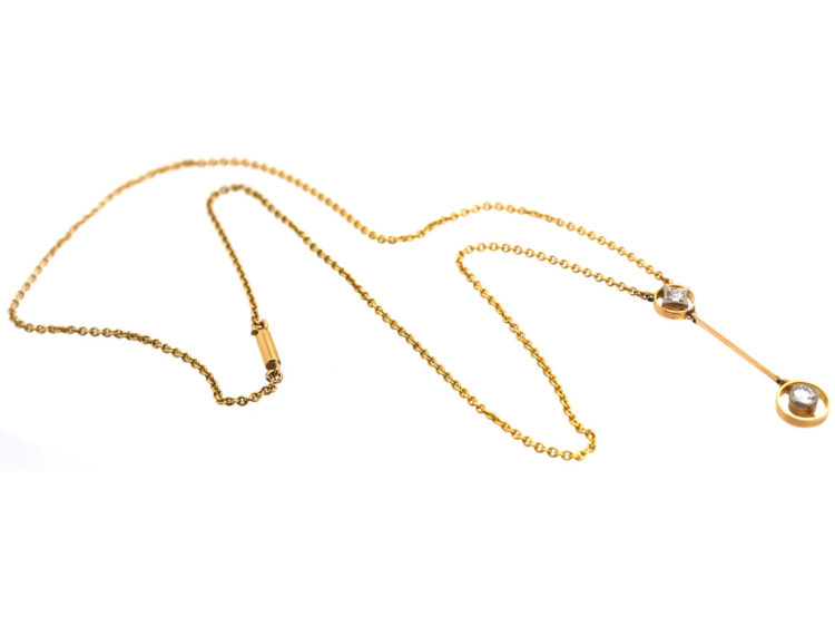 Art Deco Two Diamond Drop Pendant in Original Case