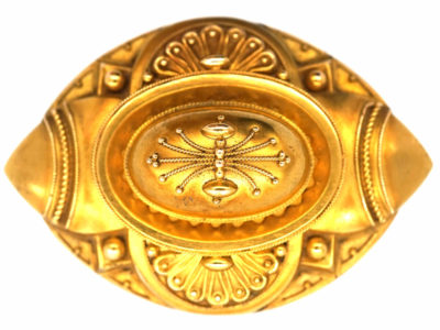 Victorian 15ct Gold Etruscan Revival Brooch with Locket Back