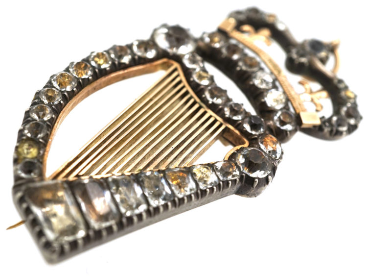 Georgian Silver, Gold & Paste Harp Pendant / Brooch
