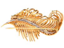 1950s 18ct Gold & Diamond Feather Brooch