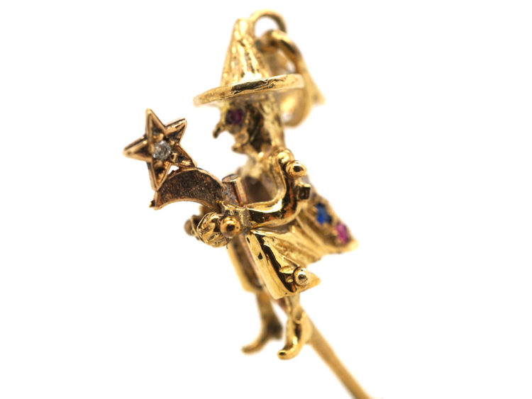 9ct Gold Witch on a Broomstick Pendant