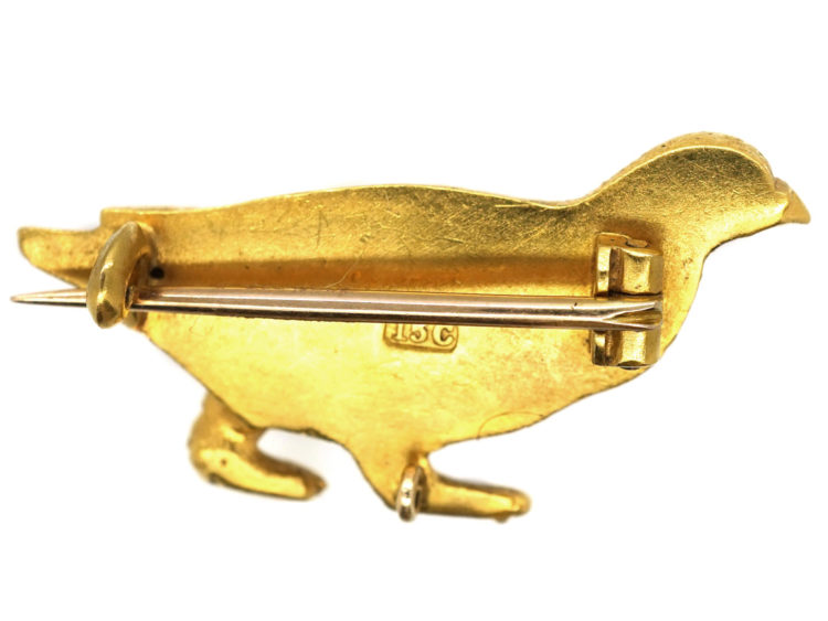 Edwardian 15ct Gold Grouse Brooch With Rose Diamond Eye