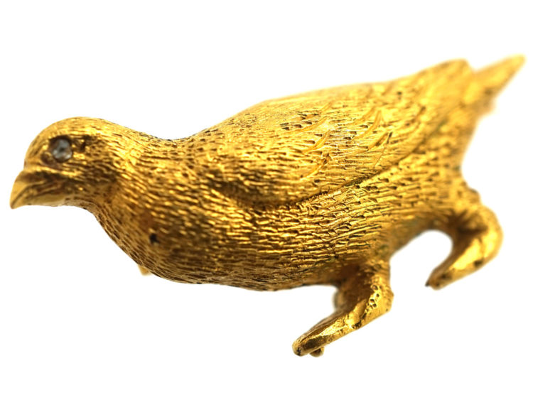 Edwardian 15ct Gold Grouse Brooch With Rose Diamond Eye