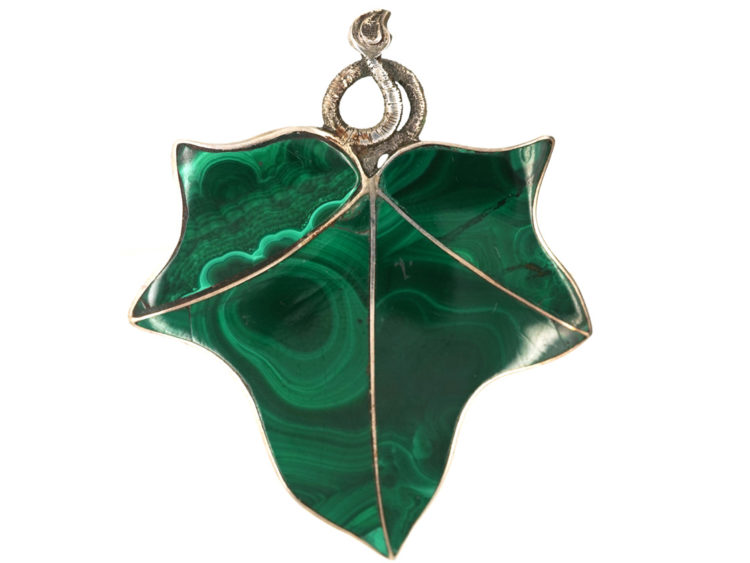 Victorian Silver & Malachite Ivy Leaf Pendant / Brooch