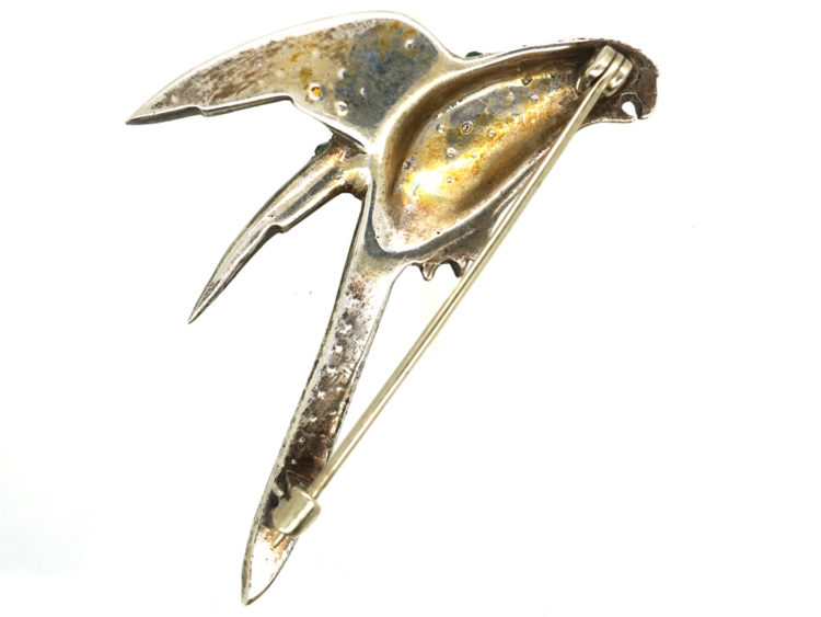 Art Deco Silver & Coloured Paste Parrot Brooch