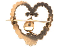 Georgian Heart Shaped Brooch Set with a Garnet, Natural Split Pearls & Diamonds