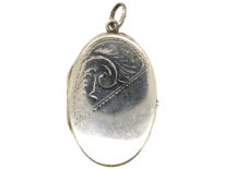 Silver Oval Locket With Scroll Engraving