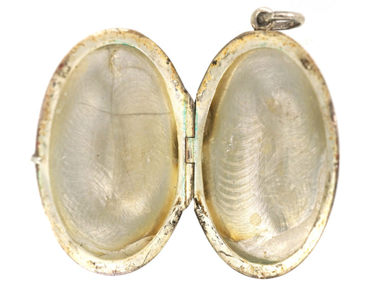 Silver Oval Locket With Scroll Engraving