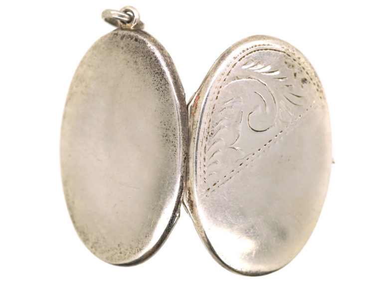 Silver Oval Locket With Scroll Engraving