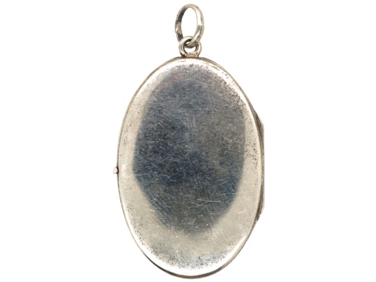 Silver Oval Locket With Scroll Engraving