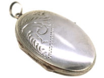 Silver Oval Locket With Scroll Engraving