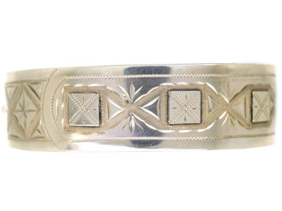 Victorian Silver Bangle With Square & Criss Cross Buckle Design