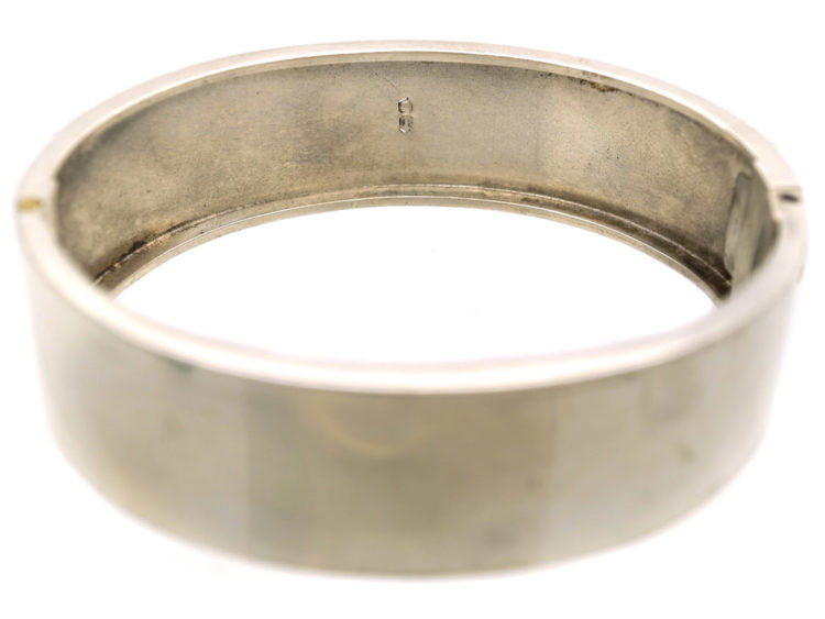 Victorian Silver Bangle With Square & Criss Cross Buckle Design