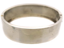 Victorian Silver Bangle With Square & Criss Cross Buckle Design