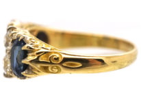 Victorian 18ct Gold, Three Stone Sapphire & Diamond Carved Half Hoop Ring