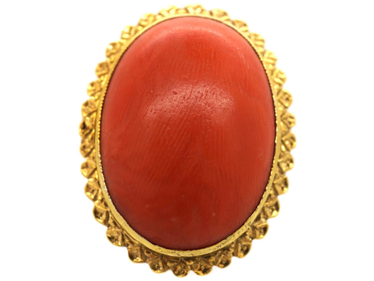15ct Gold & Cabochon Coral Ring
