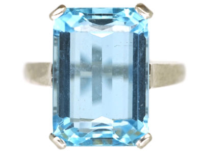 Art Deco Platinum & Rectangular Aquamarine Ring
