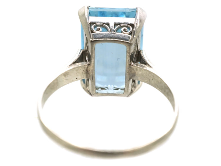 Art Deco Platinum & Rectangular Aquamarine Ring