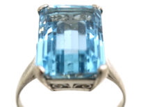 Art Deco Platinum & Rectangular Aquamarine Ring