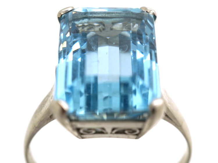 Art Deco Platinum & Rectangular Aquamarine Ring