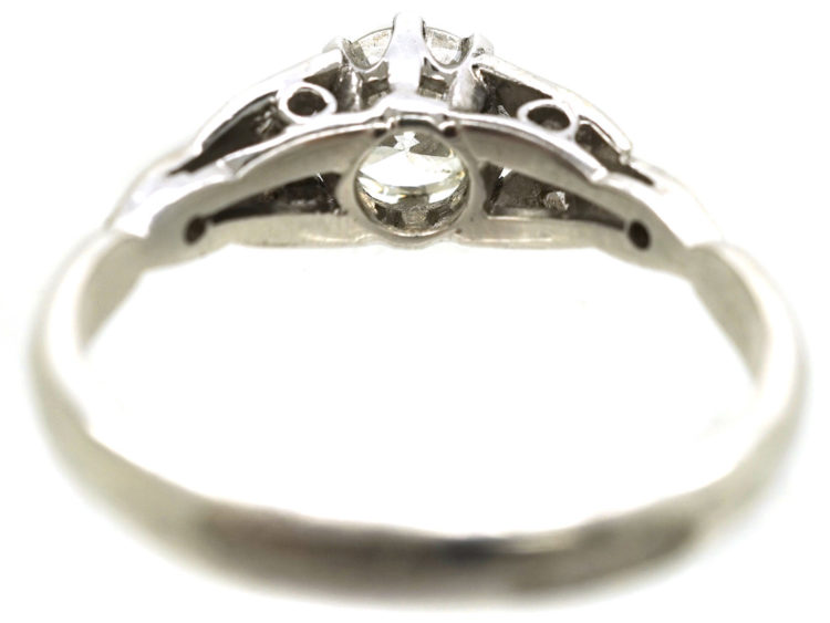 Art Deco Solitaire Diamond Ring With Diamond Set Leaf Shoulders