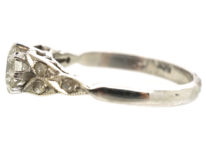 Art Deco Solitaire Diamond Ring With Diamond Set Leaf Shoulders