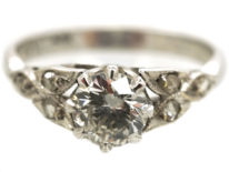 Art Deco Solitaire Diamond Ring With Diamond Set Leaf Shoulders
