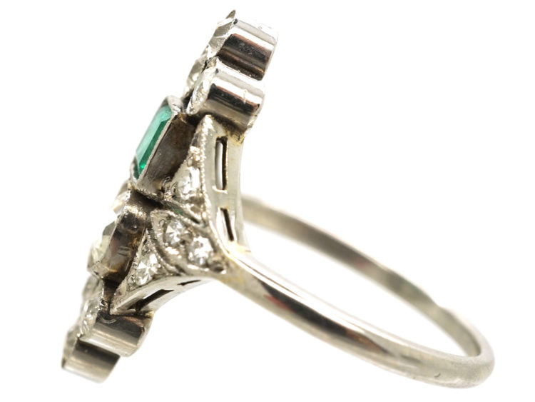 Art Deco 18ct Gold & Platinum, Emerald & Diamond Ring