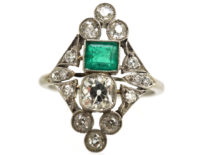 Art Deco 18ct Gold & Platinum, Emerald & Diamond Ring