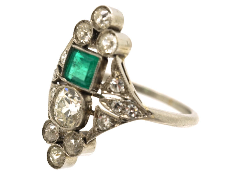 Art Deco 18ct Gold & Platinum, Emerald & Diamond Ring