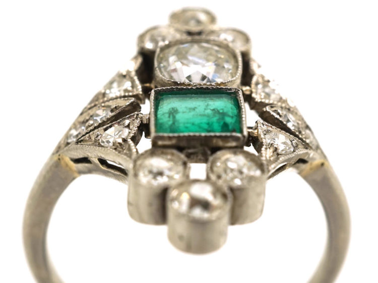 Art Deco 18ct Gold & Platinum, Emerald & Diamond Ring