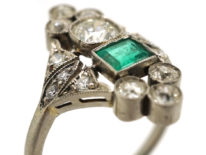 Art Deco 18ct Gold & Platinum, Emerald & Diamond Ring