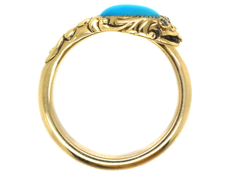 William 1V 18ct Gold Turquoise & Rose Diamond Snake Ring