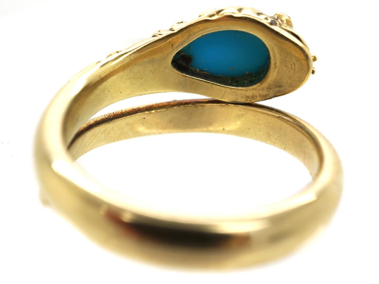 William 1V 18ct Gold Turquoise & Rose Diamond Snake Ring