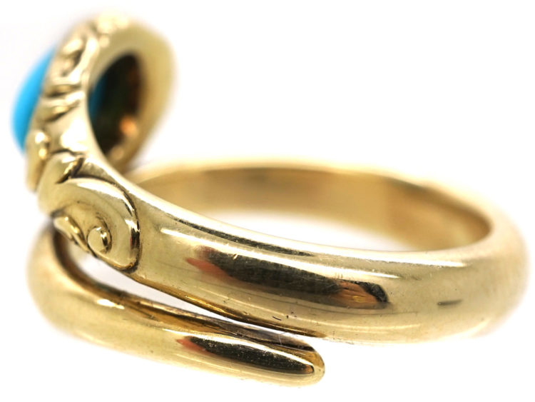 William 1V 18ct Gold Turquoise & Rose Diamond Snake Ring