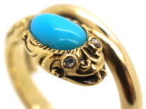 William 1V 18ct Gold Turquoise & Rose Diamond Snake Ring