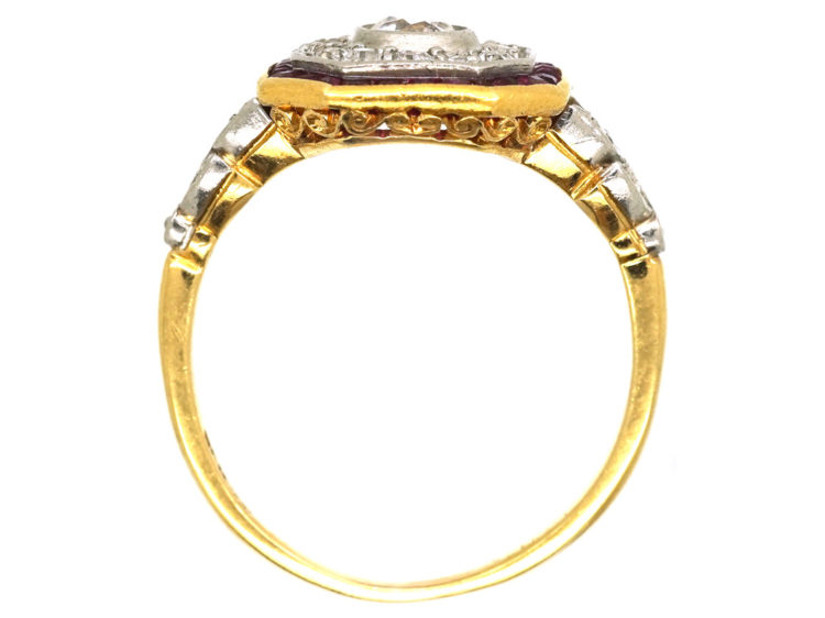 Art Deco 18ct Gold, Platinum, Ruby & Diamond Octagonal Ring