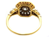 Art Deco 18ct Gold, Platinum, Ruby & Diamond Octagonal Ring