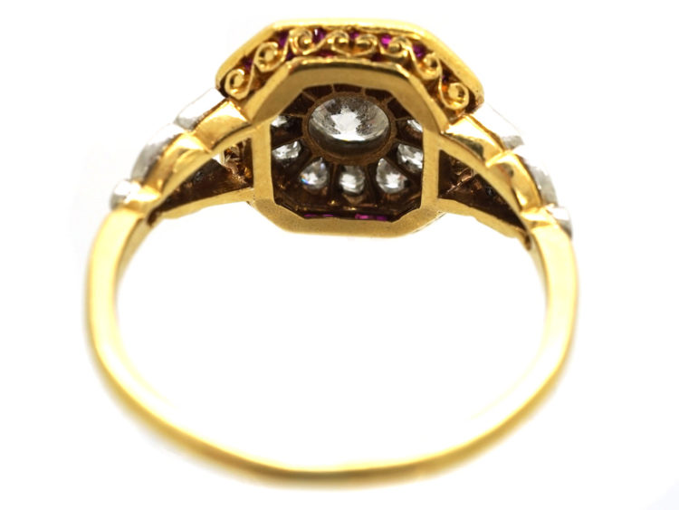 Art Deco 18ct Gold, Platinum, Ruby & Diamond Octagonal Ring