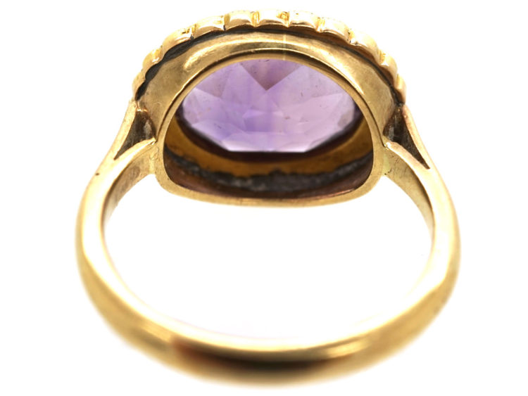 Edwardian 18ct Gold Amethyst & Natural Split Pearl Oval Cluster Ring