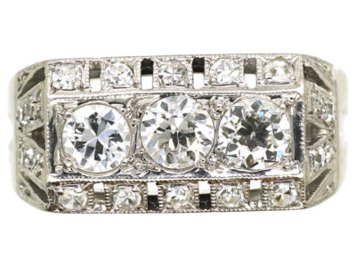 French Art Deco Platinum & Diamond Rectangular Ring